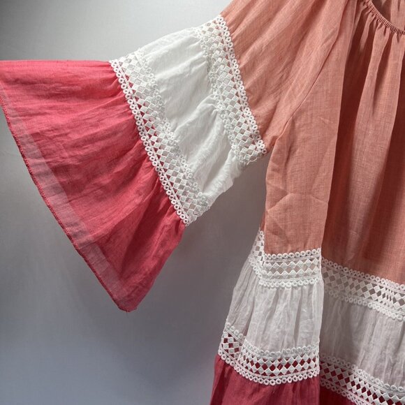 Kaktus Women's Top Size XL Bohemian Coral Layers Gauzy‎ Lightweight Bell Sleeves - Picture 4 of 6